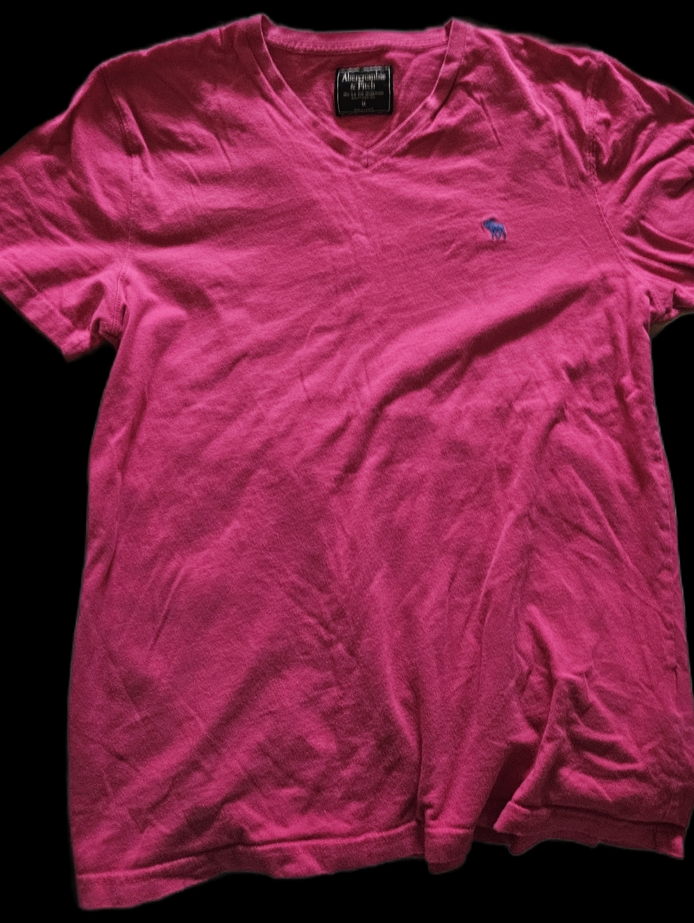 Abercrombie & Fitch Hot Pink V-Neck Tee with Blue Logo